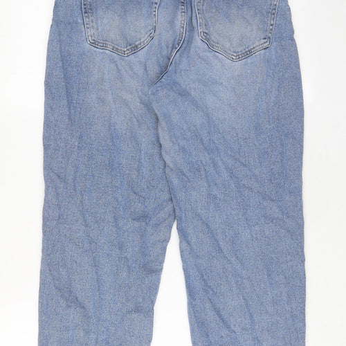 Stradivarius Womens Blue Cotton Mom Jeans Size 12 L25 in Slim Zip - Pockets