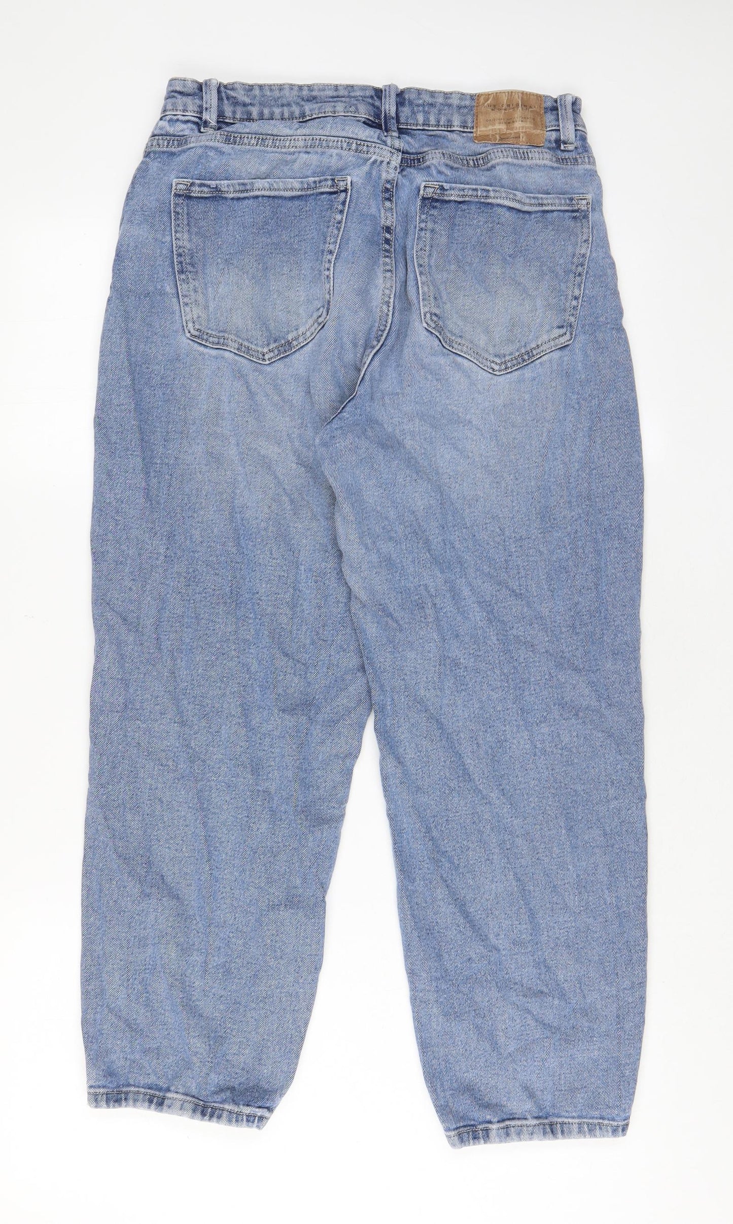 Stradivarius Womens Blue Cotton Mom Jeans Size 12 L25 in Slim Zip - Pockets