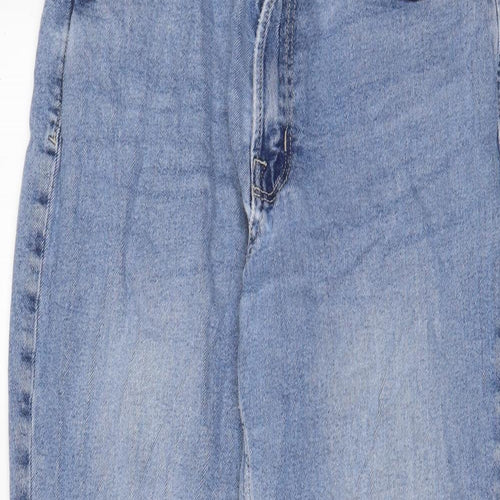 Stradivarius Womens Blue Cotton Mom Jeans Size 12 L25 in Slim Zip - Pockets