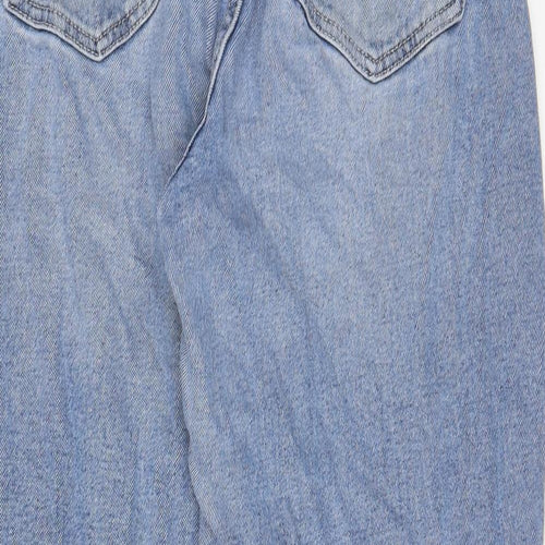 Stradivarius Womens Blue Cotton Mom Jeans Size 12 L25 in Slim Zip - Pockets