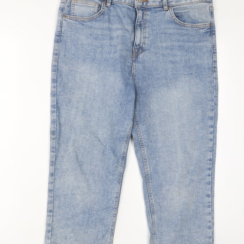 F&F Womens Blue Cotton Cropped Jeans Size 16 L21 in Regular Zip - Pockets