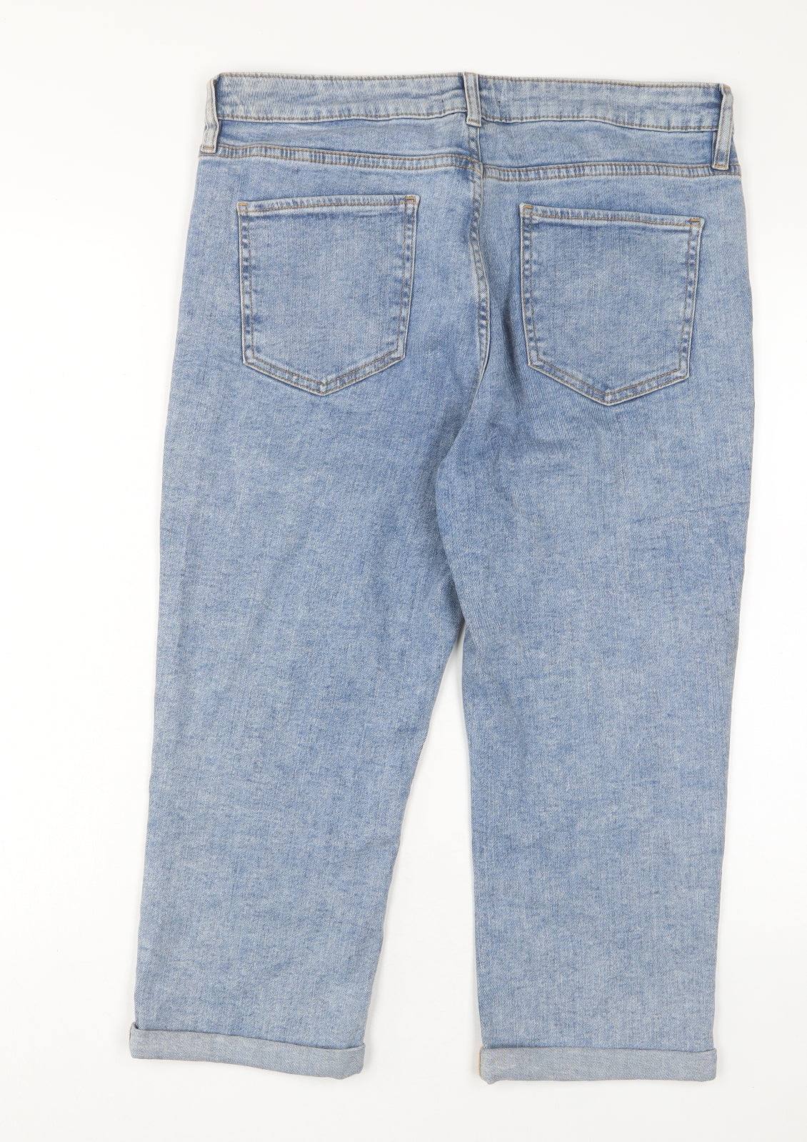 F&F Womens Blue Cotton Cropped Jeans Size 16 L21 in Regular Zip - Pockets