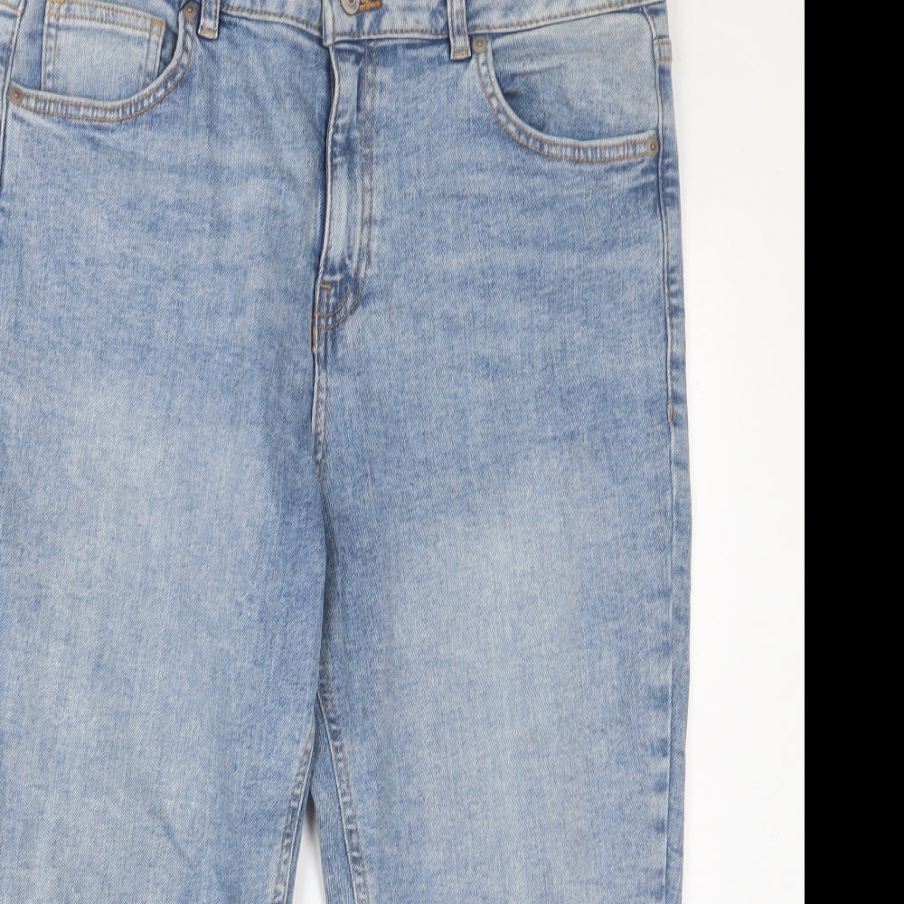 F&F Womens Blue Cotton Cropped Jeans Size 16 L21 in Regular Zip - Pockets
