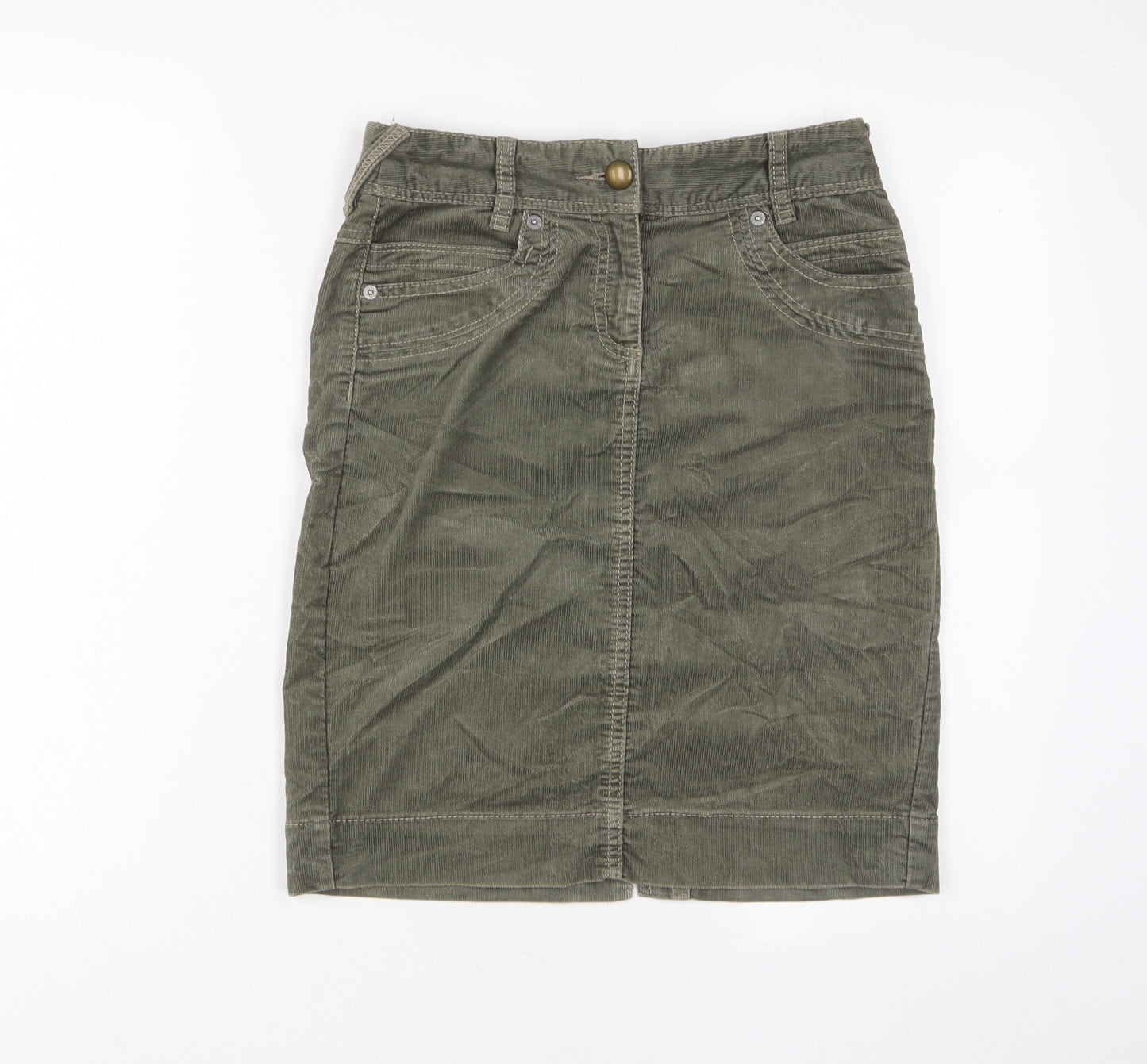 NEXT Womens Green Cotton A-Line Skirt Size 8 Zip - Pockets