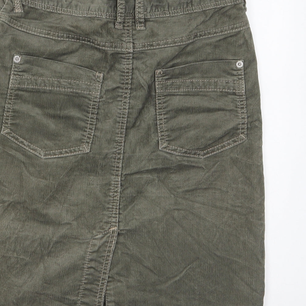 NEXT Womens Green Cotton A-Line Skirt Size 8 Zip - Pockets