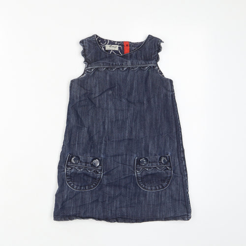 NEXT Girls Blue Cotton A-Line Size 3-4 Years Crew Neck Button - Pockets, Buttons