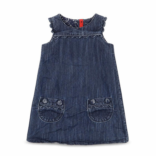 NEXT Girls Blue Cotton A-Line Size 3-4 Years Crew Neck Button - Pockets, Buttons