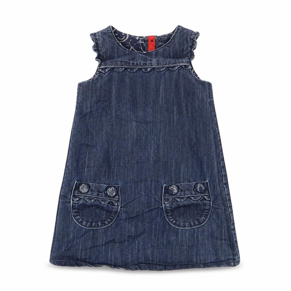 NEXT Girls Blue Cotton A-Line Size 3-4 Years Crew Neck Button - Pockets, Buttons