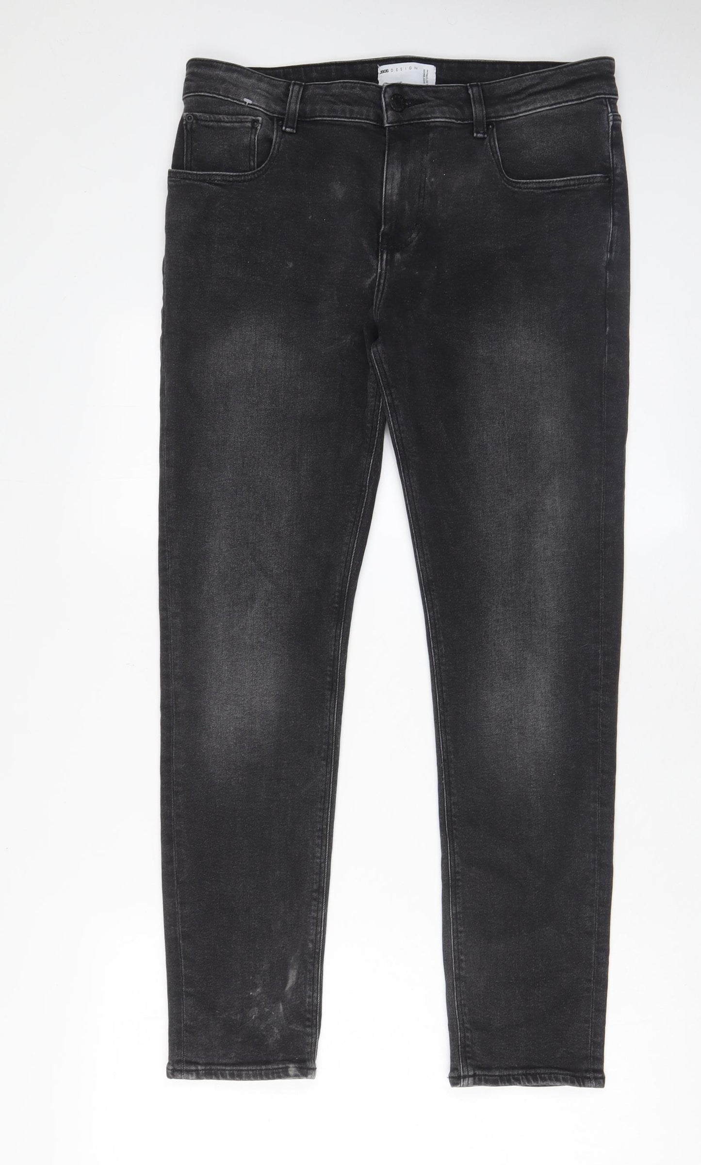 ASOS Mens Grey Cotton Tapered Jeans Size 30 in L30 in Regular Zip - Pockets, Belt Loops
