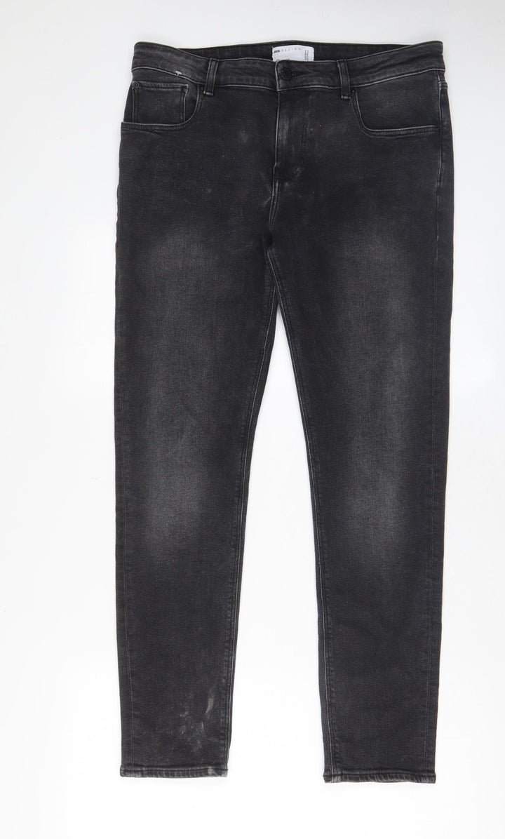 ASOS Mens Grey Cotton Tapered Jeans Size 30 in L30 in Regular Zip - Pockets, Belt Loops