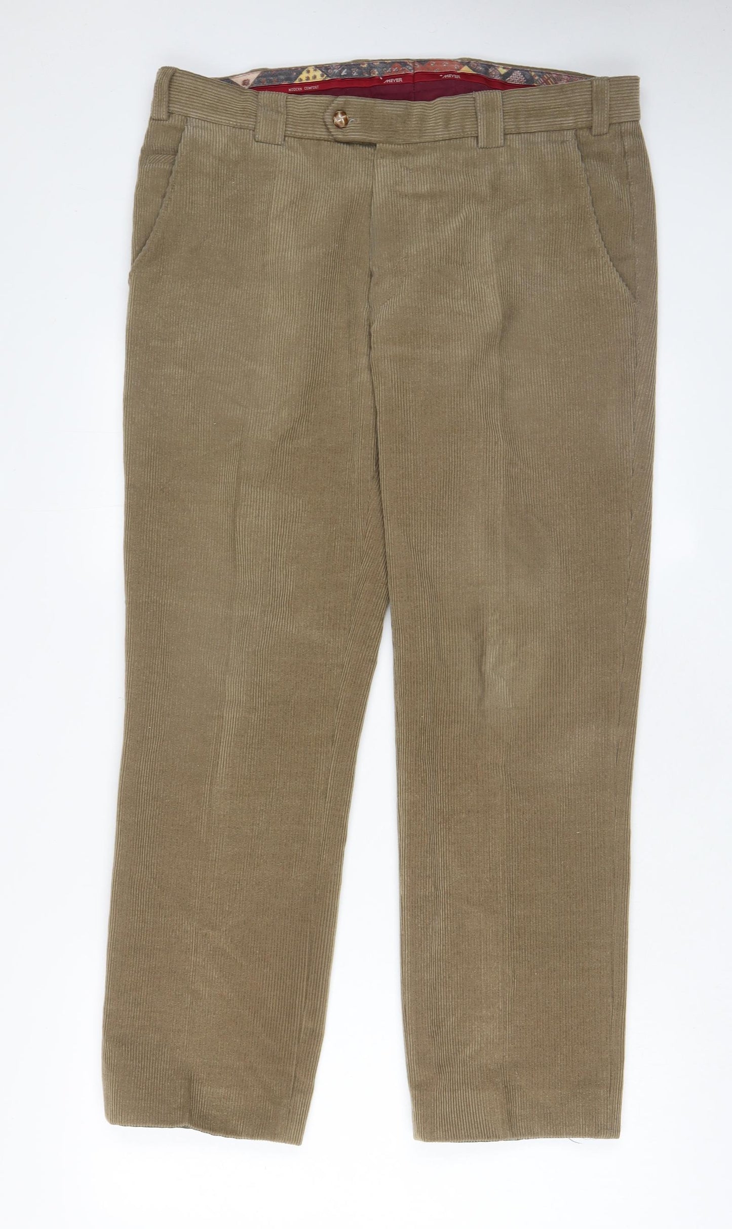 Meyer Mens Brown Cotton Trousers Size 38 in L31 in Regular Zip - Pockets