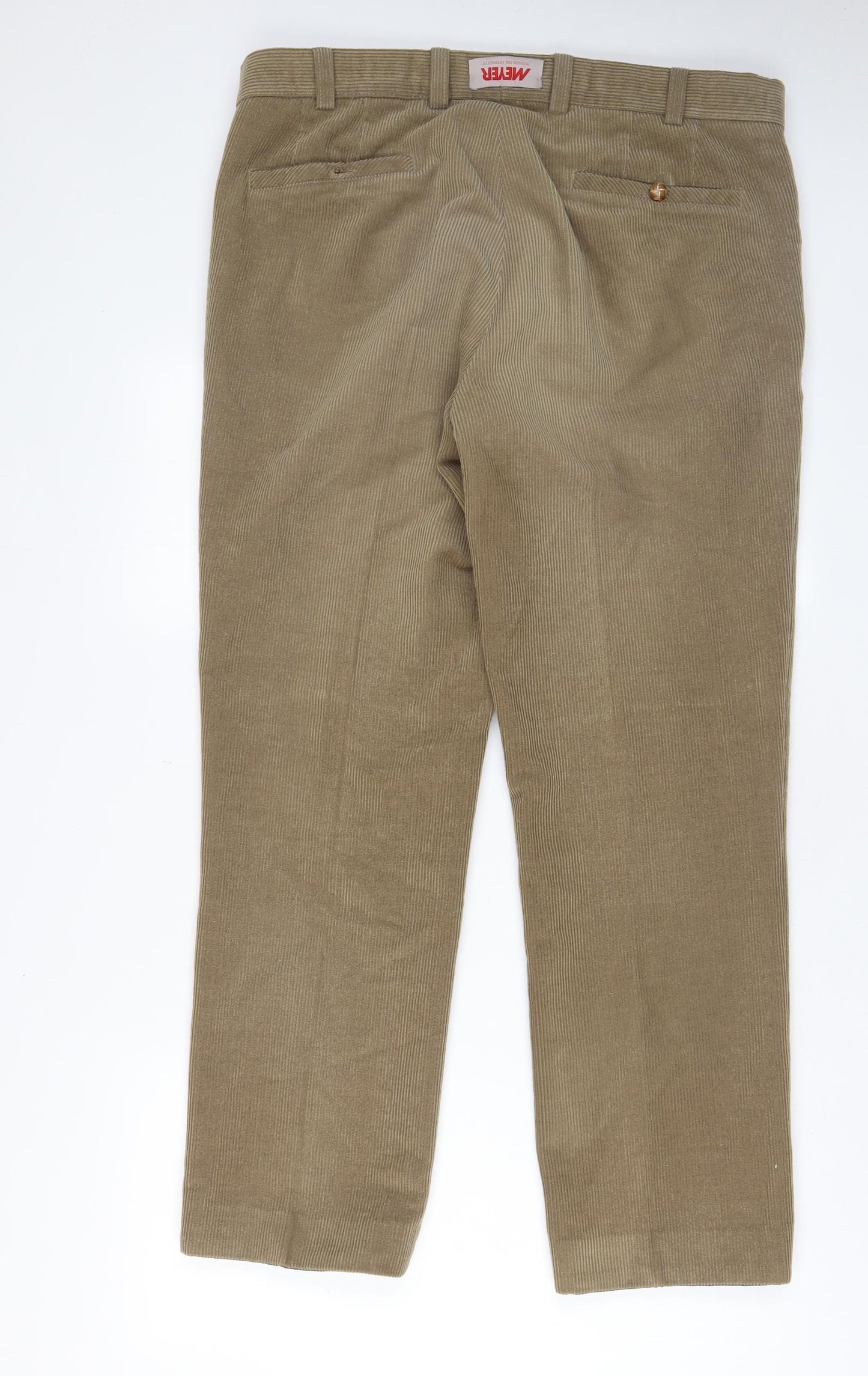 Meyer Mens Brown Cotton Trousers Size 38 in L31 in Regular Zip - Pockets