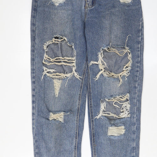 PRETTYLITTLETHING Womens Blue Cotton Mom Jeans Size 12 L30 in Regular Zip - Pockets