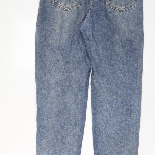 PRETTYLITTLETHING Womens Blue Cotton Mom Jeans Size 12 L30 in Regular Zip - Pockets