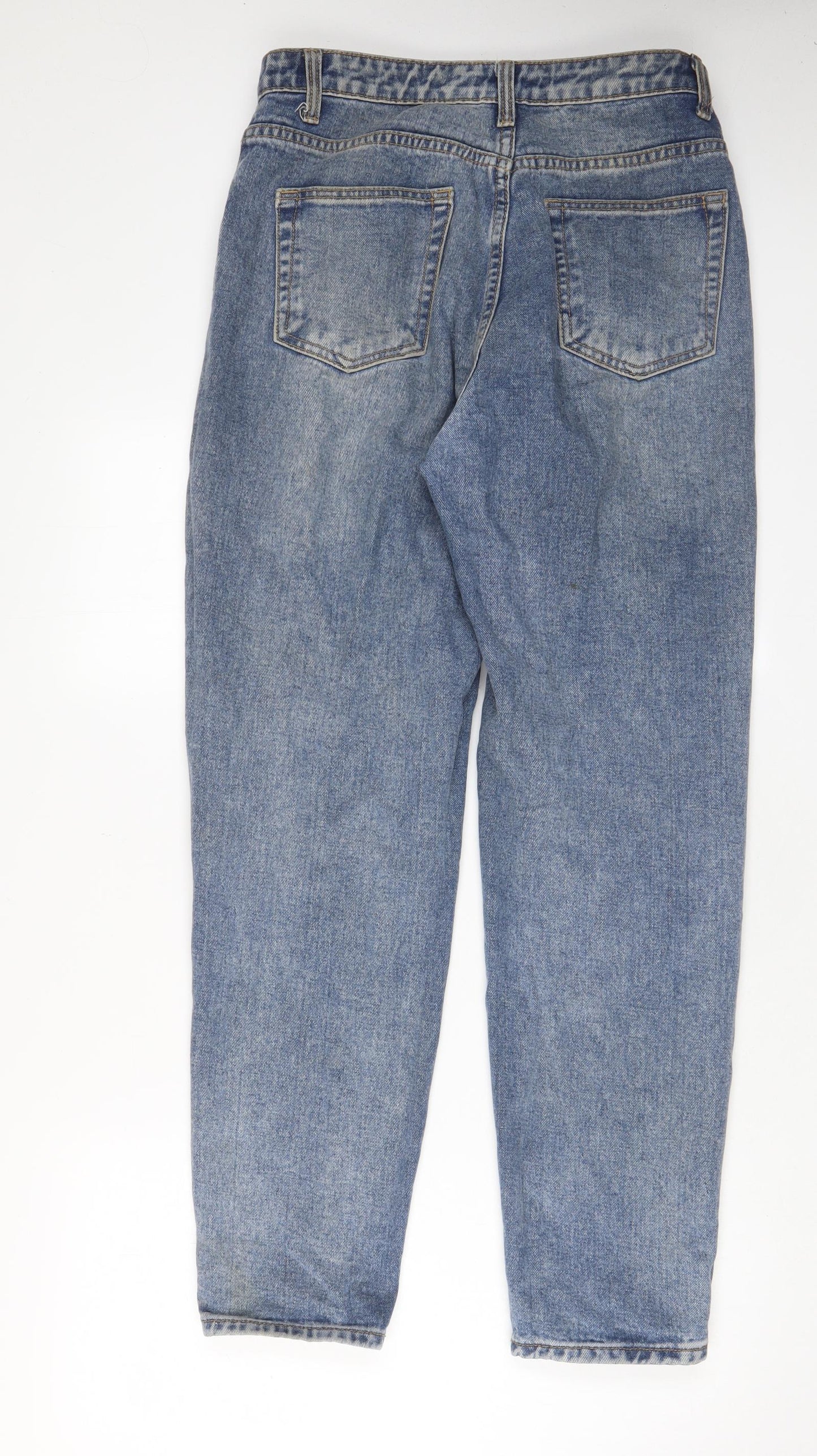 PRETTYLITTLETHING Womens Blue Cotton Mom Jeans Size 12 L30 in Regular Zip - Pockets