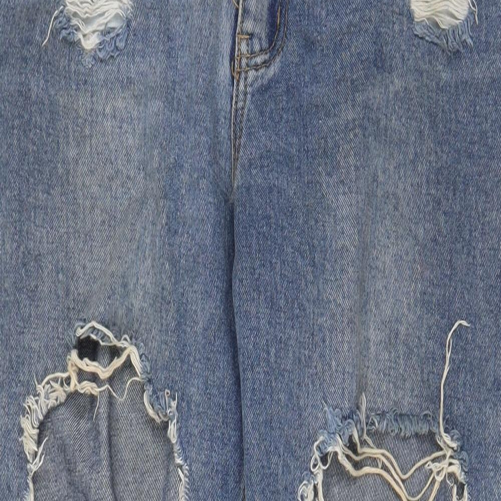 PRETTYLITTLETHING Womens Blue Cotton Mom Jeans Size 12 L30 in Regular Zip - Pockets