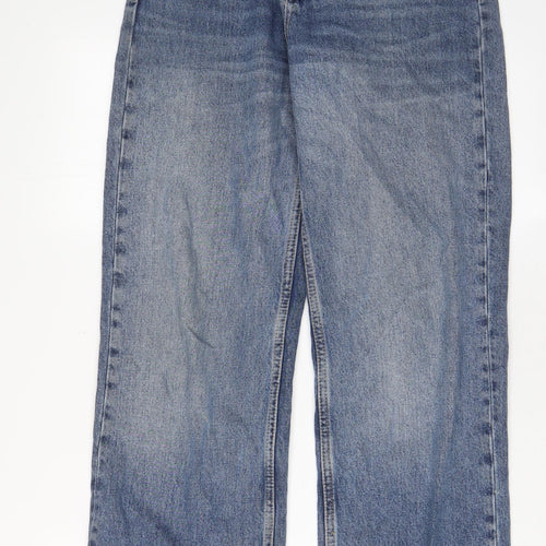 Zara Womens Blue Cotton Wide-Leg Jeans Size 10 L30 in Regular Zip
