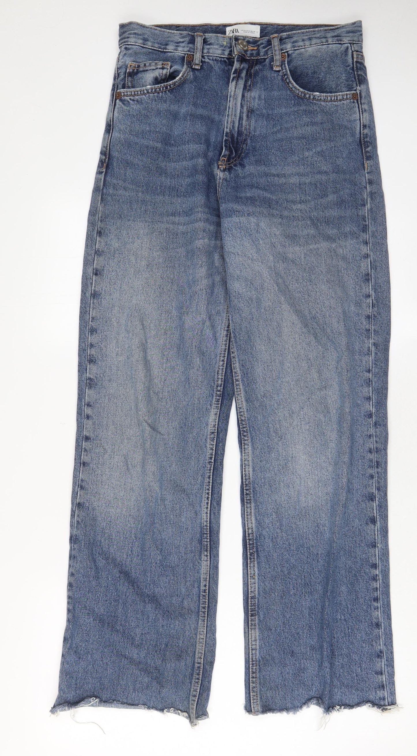 Zara Womens Blue Cotton Wide-Leg Jeans Size 10 L30 in Regular Zip