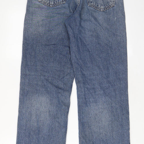 Zara Womens Blue Cotton Wide-Leg Jeans Size 10 L30 in Regular Zip