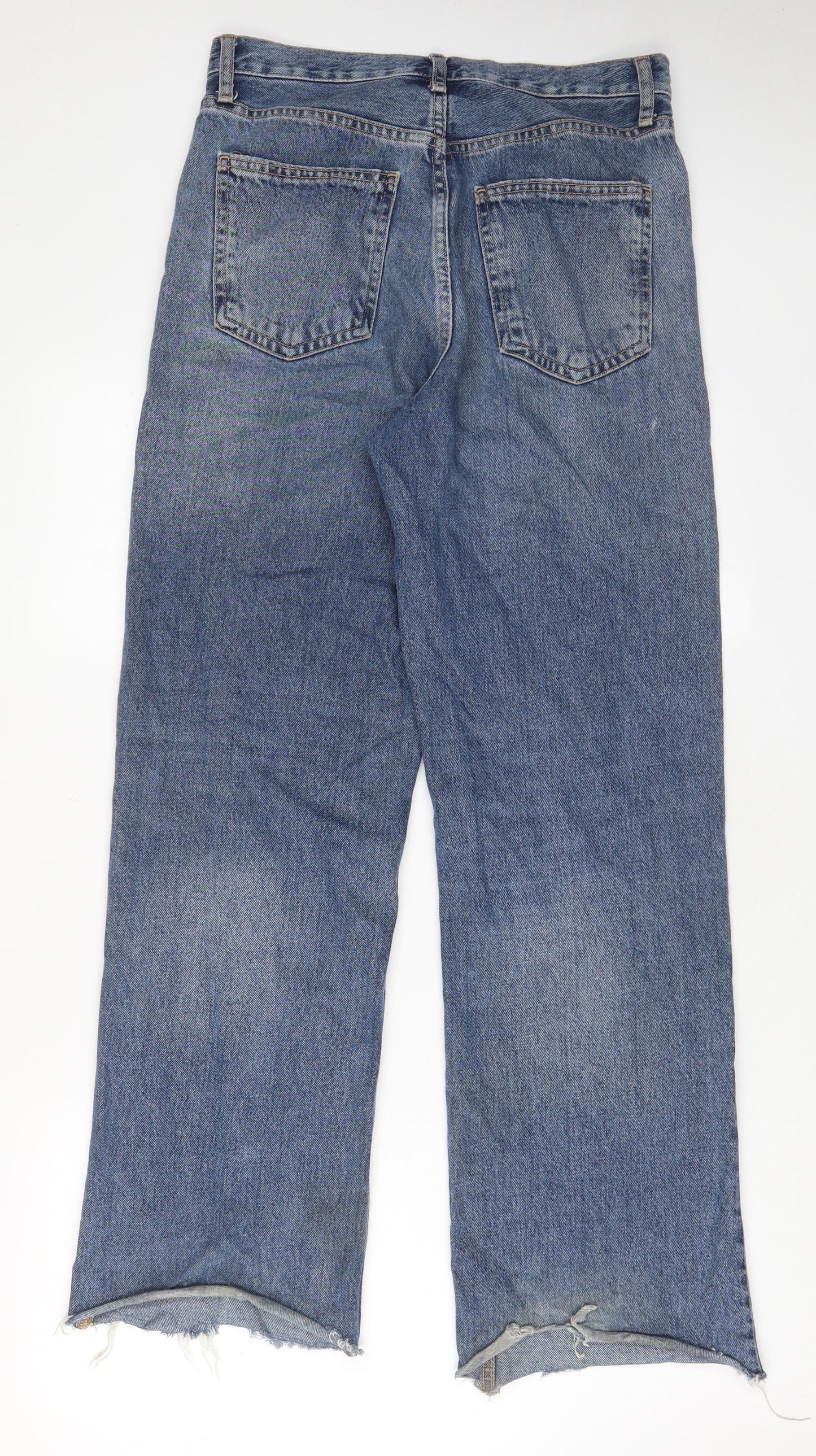 Zara Womens Blue Cotton Wide-Leg Jeans Size 10 L30 in Regular Zip