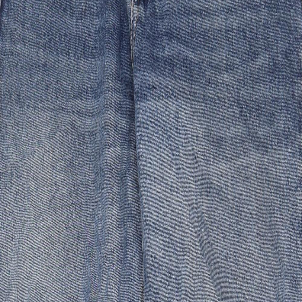 Zara Womens Blue Cotton Wide-Leg Jeans Size 10 L30 in Regular Zip
