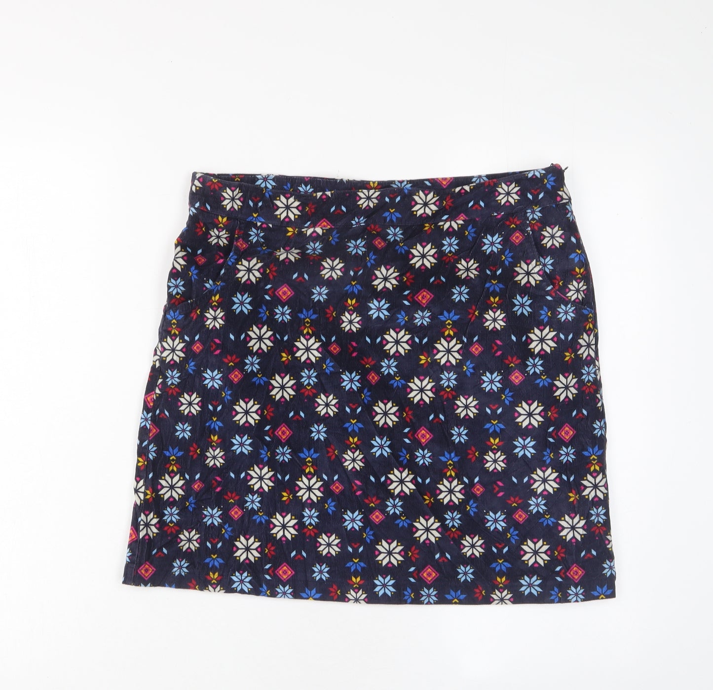 TU Womens Multicoloured Floral Cotton A-Line Skirt Size 14 Zip - Pockets