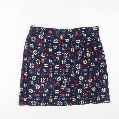 TU Womens Multicoloured Floral Cotton A-Line Skirt Size 14 Zip - Pockets