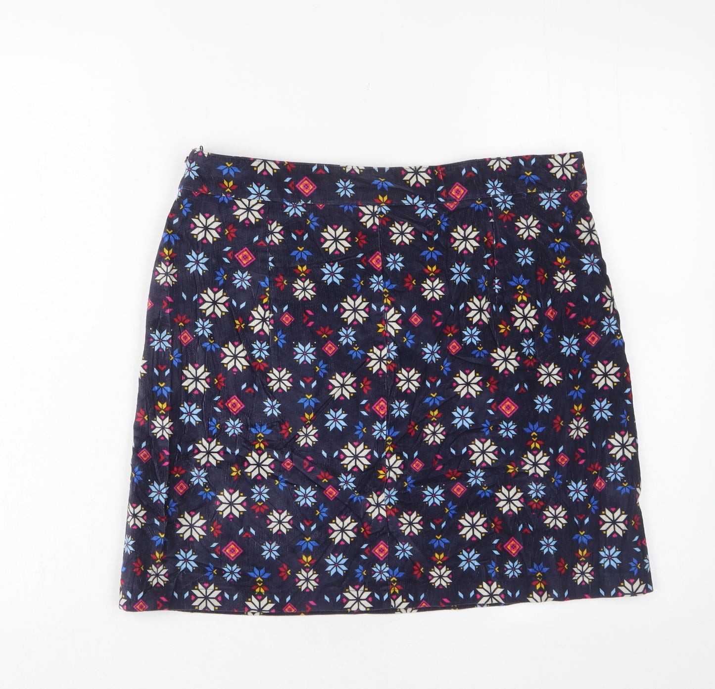 TU Womens Multicoloured Floral Cotton A-Line Skirt Size 14 Zip - Pockets