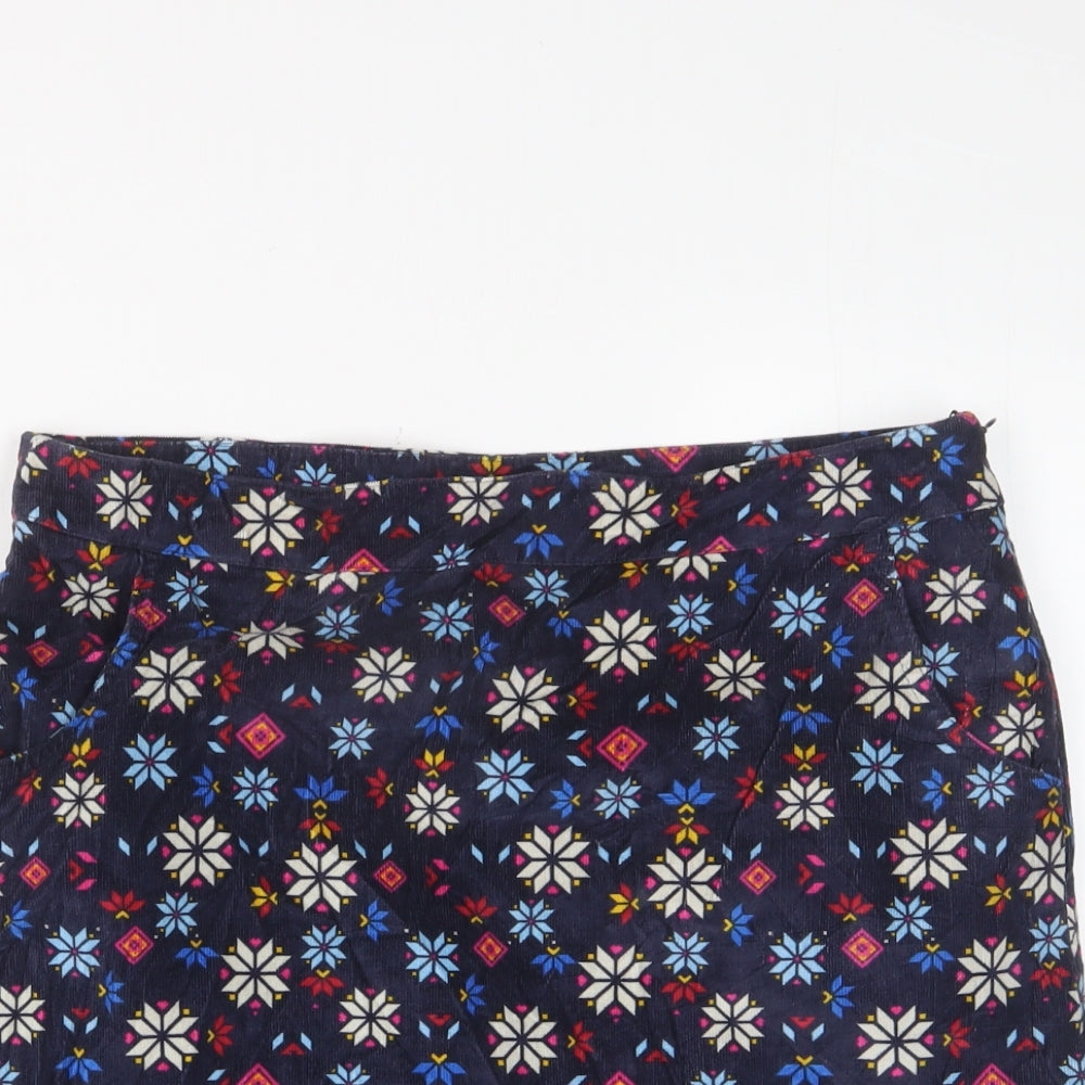 TU Womens Multicoloured Floral Cotton A-Line Skirt Size 14 Zip - Pockets
