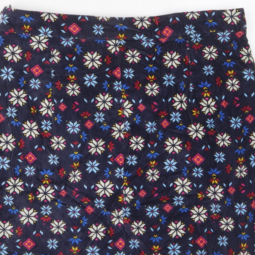 TU Womens Multicoloured Floral Cotton A-Line Skirt Size 14 Zip - Pockets