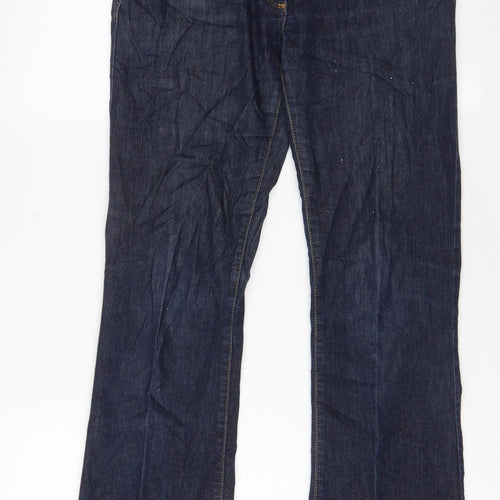 NEXT Womens Blue Cotton Bootcut Jeans Size 12 L29 in Regular Zip - Pockets
