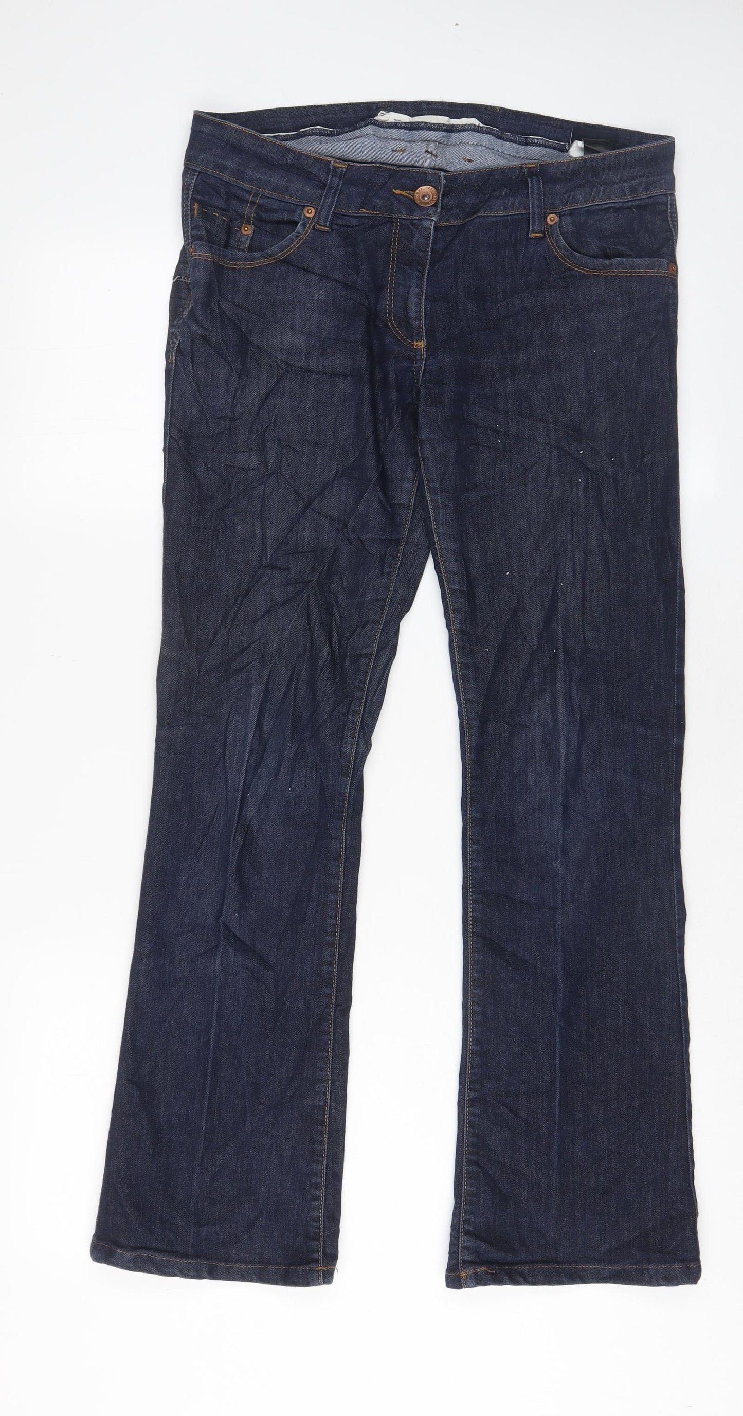 NEXT Womens Blue Cotton Bootcut Jeans Size 12 L29 in Regular Zip - Pockets