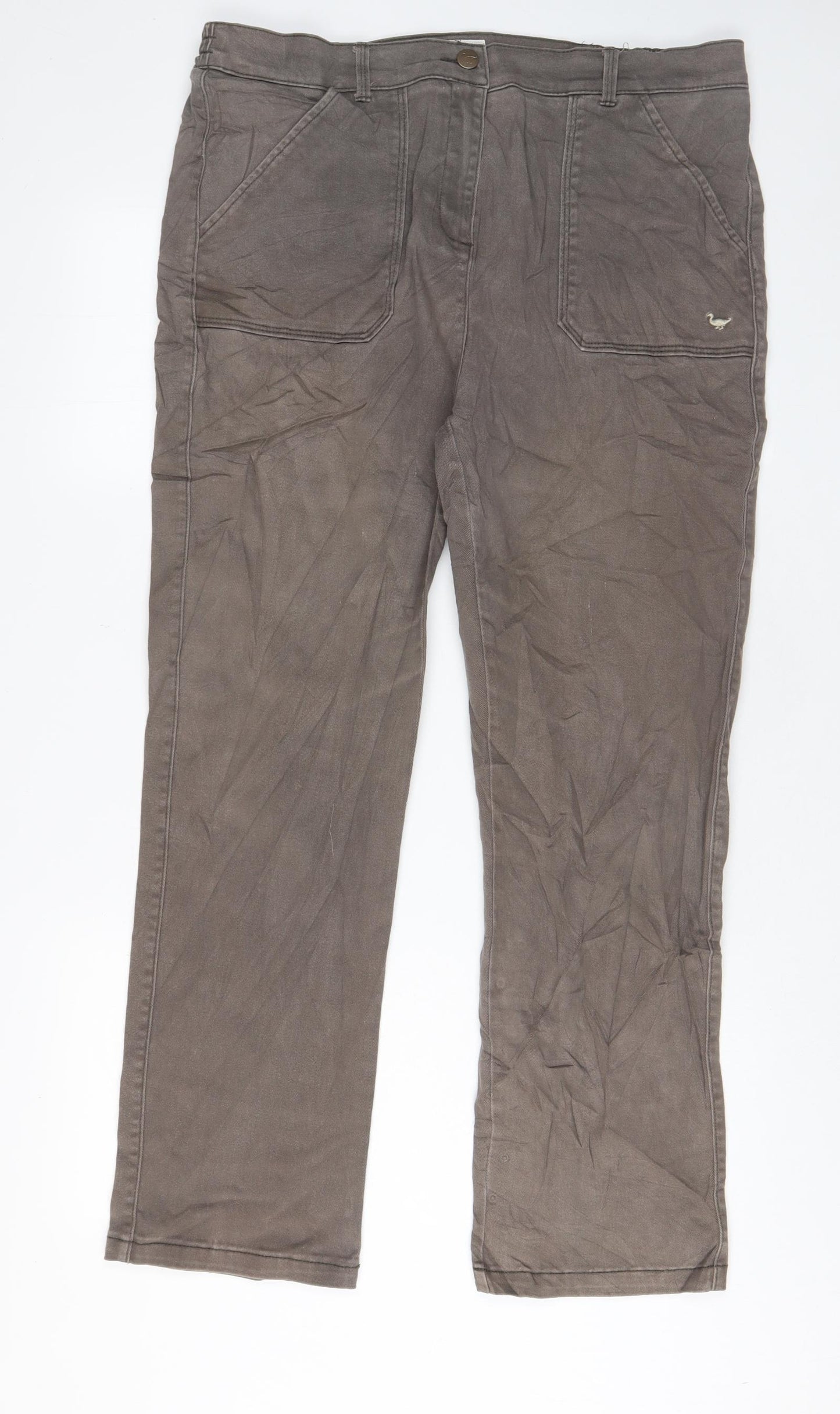 Country Rose Womens Brown Cotton Straight Jeans Size 16 L29 in Regular Zip - Pockets, Embroided