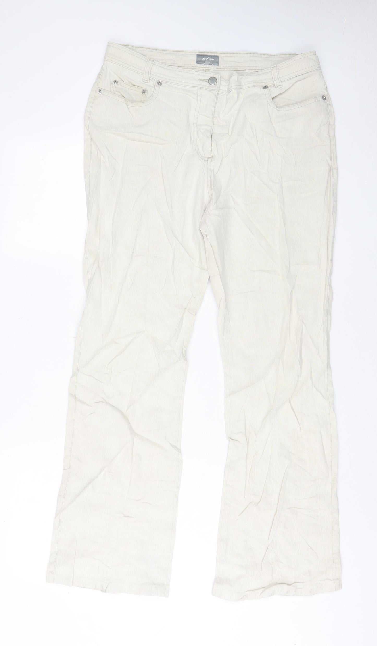 Per Una Womens Ivory Cotton Bootcut Jeans Size 16 L30 in Regular Zip - Pockets