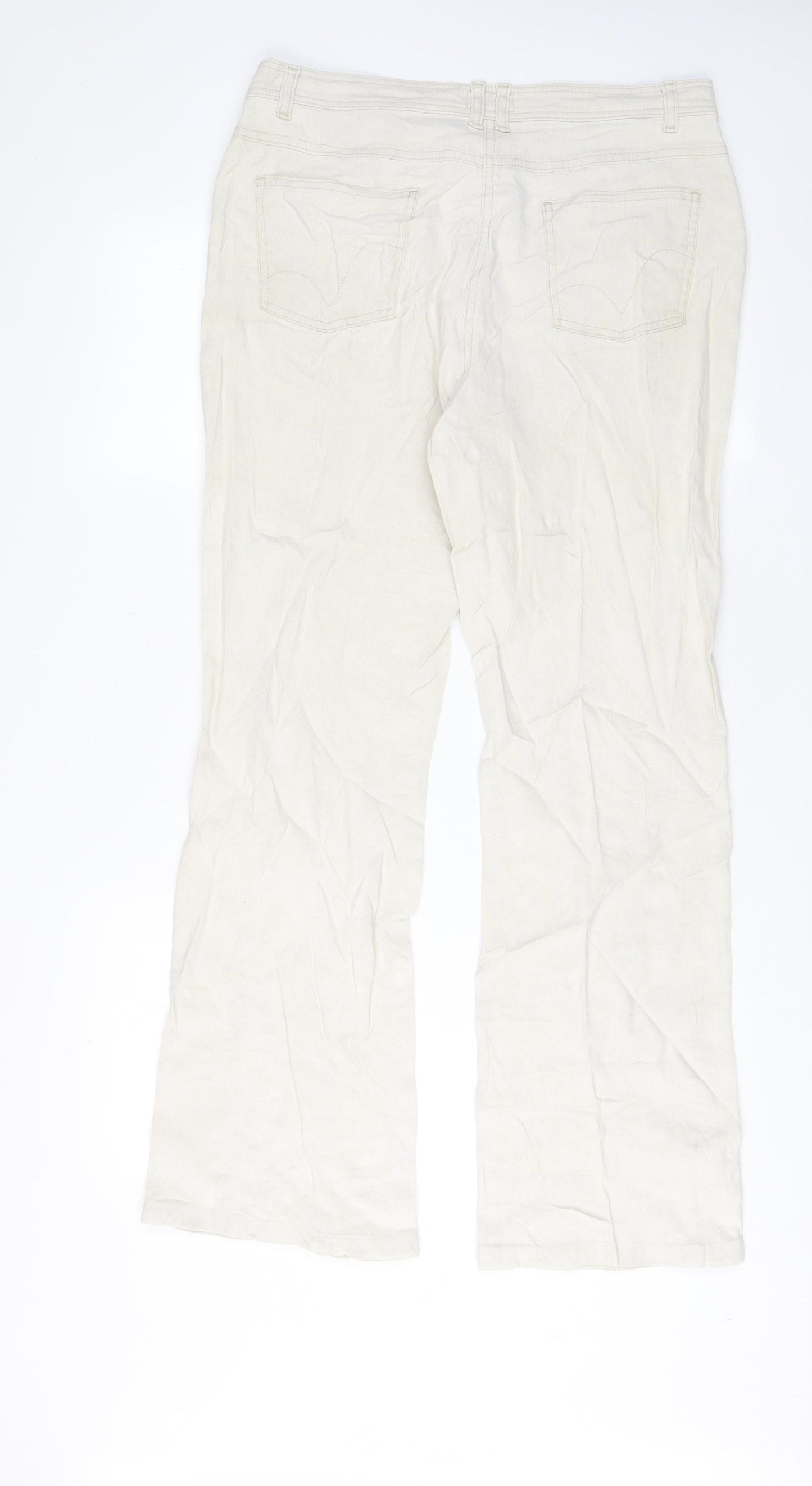 Per Una Womens Ivory Cotton Bootcut Jeans Size 16 L30 in Regular Zip - Pockets