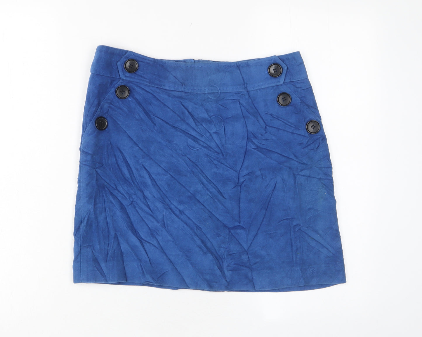 NEXT Womens Blue Cotton A-Line Skirt Size 10 Zip - Pockets, Buttons