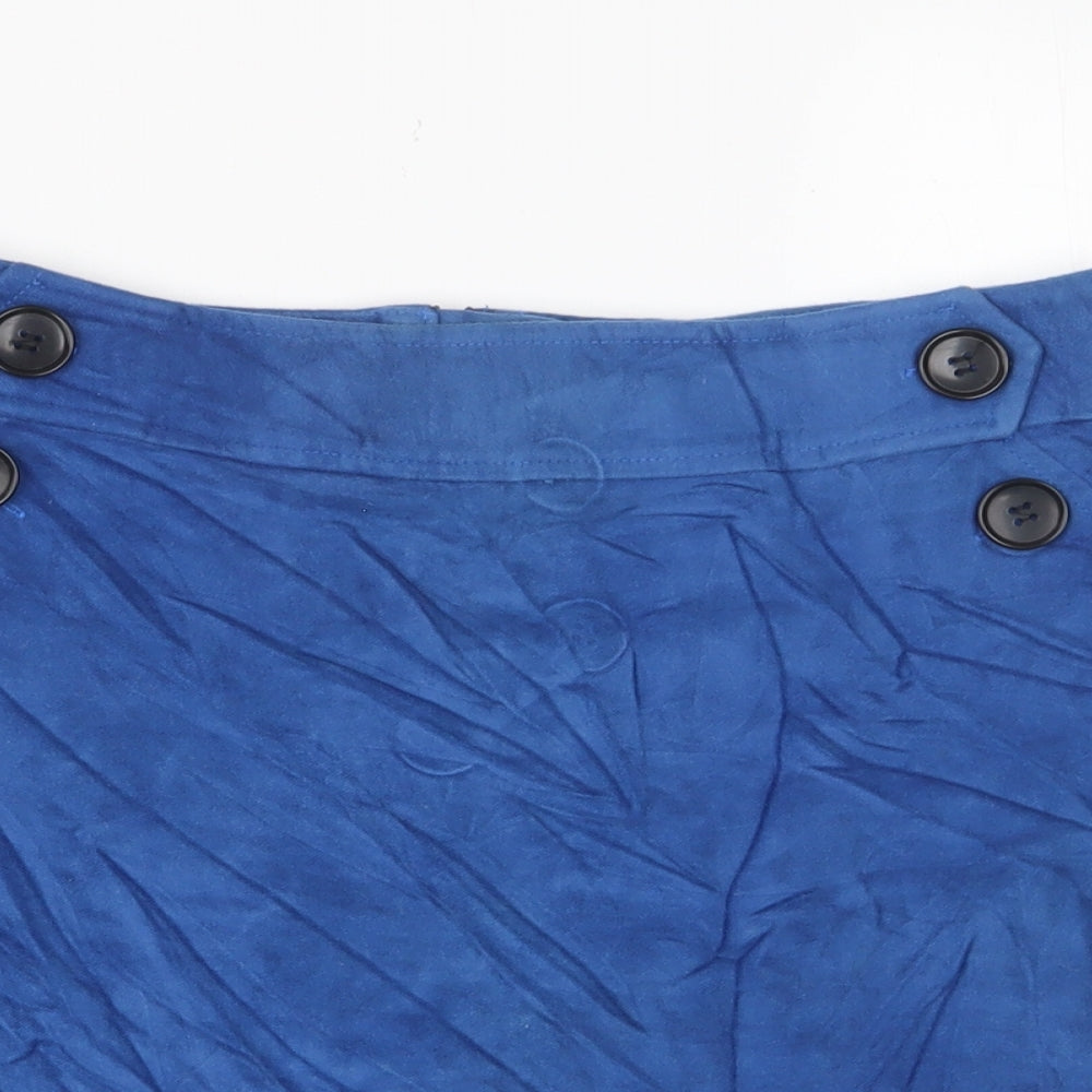 NEXT Womens Blue Cotton A-Line Skirt Size 10 Zip - Pockets, Buttons