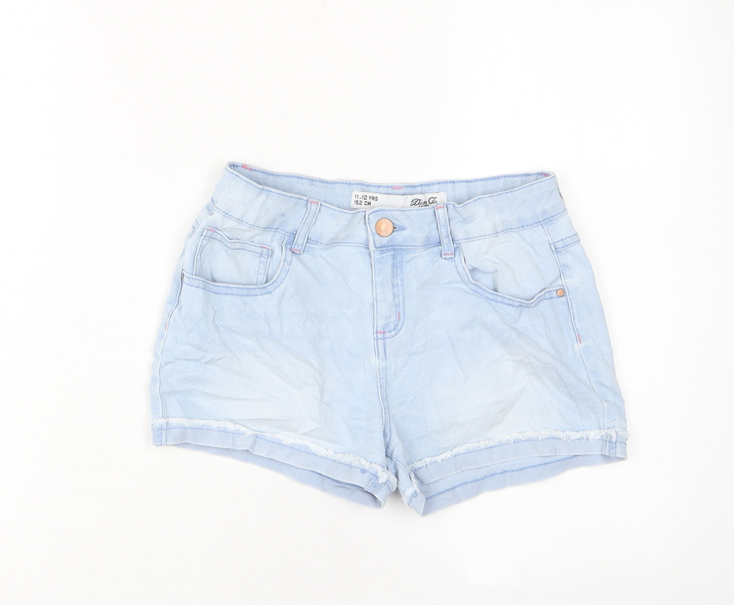 Denim & Co. Girls Blue Cotton Bermuda Shorts Size 11-12 Years Regular Zip - Pockets