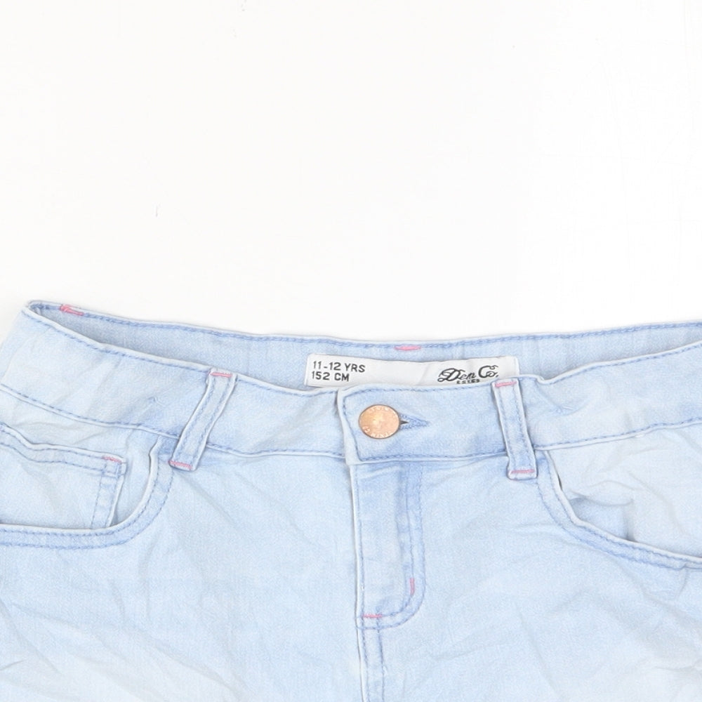 Denim & Co. Girls Blue Cotton Bermuda Shorts Size 11-12 Years Regular Zip - Pockets