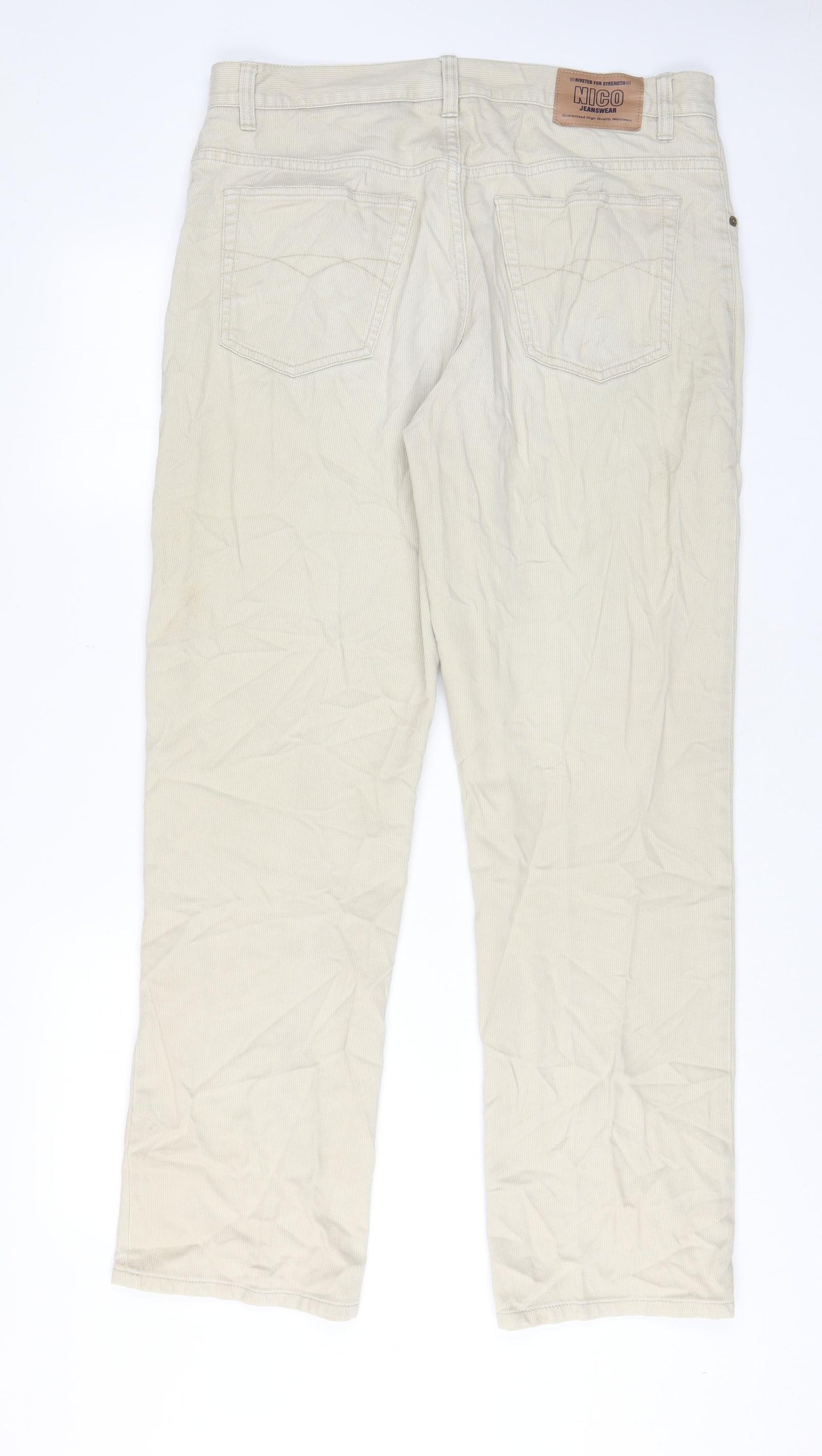 Nico Mens Beige Cotton Straight Jeans Size 34 in L31 in Regular Zip - Pockets