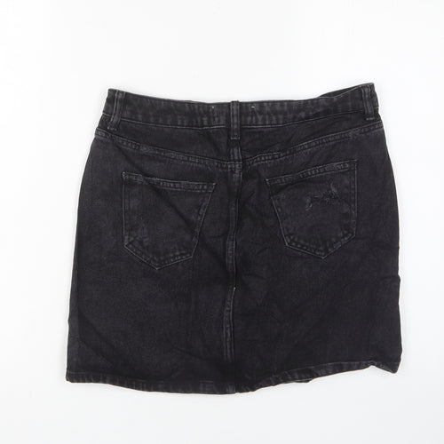 New Look Womens Black Cotton A-Line Skirt Size 12 Zip - Distressed, Pockets