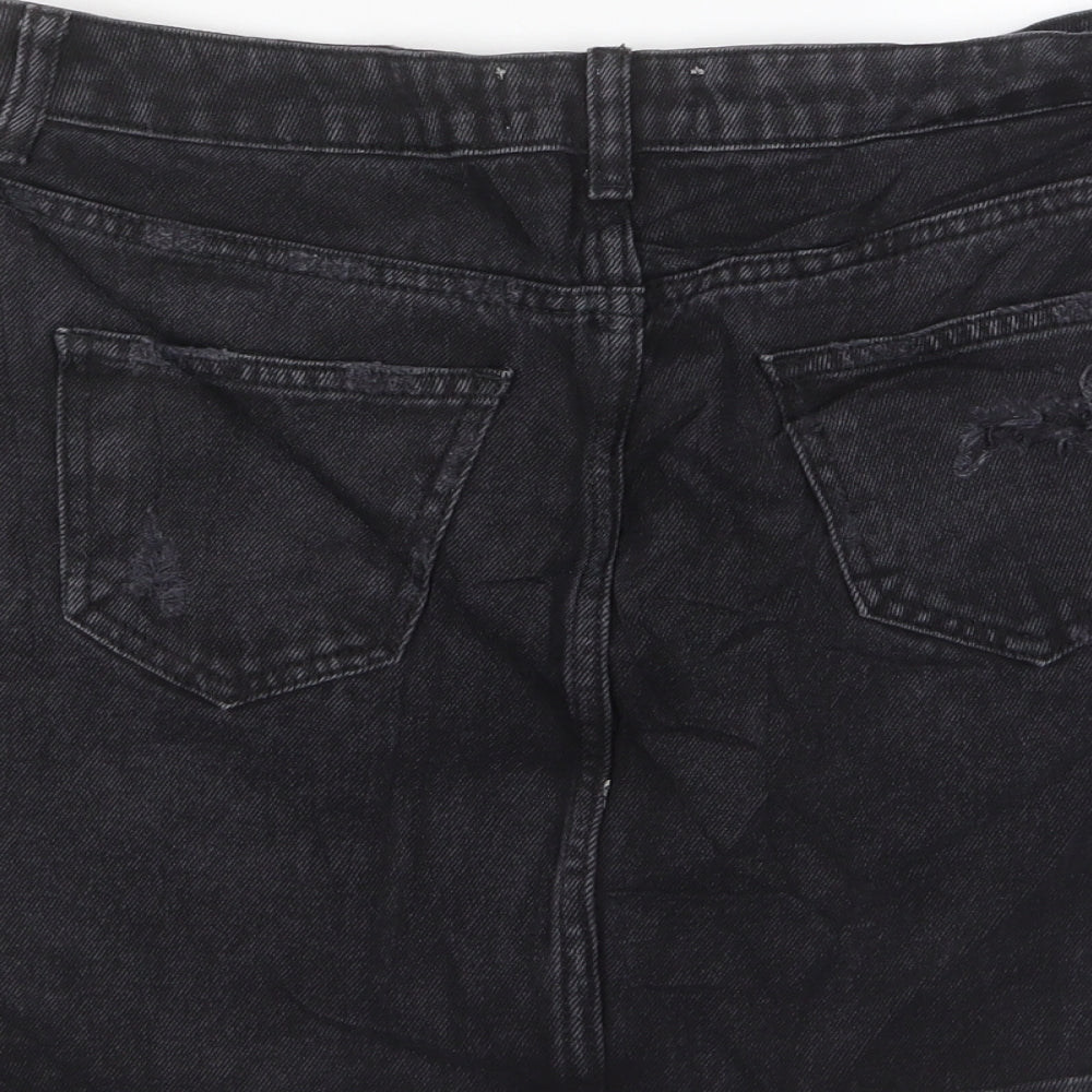 New Look Womens Black Cotton A-Line Skirt Size 12 Zip - Distressed, Pockets