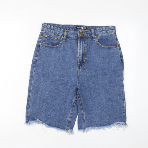 Boohoo Womens Blue Cotton Bermuda Shorts Size 12 L8 in Regular Zip - Pockets