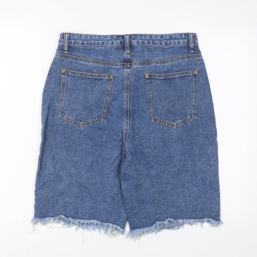Boohoo Womens Blue Cotton Bermuda Shorts Size 12 L8 in Regular Zip - Pockets