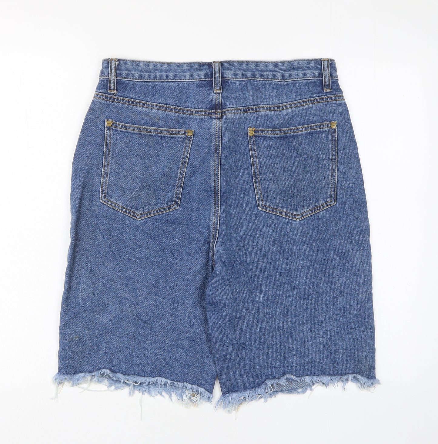 Boohoo Womens Blue Cotton Bermuda Shorts Size 12 L8 in Regular Zip - Pockets