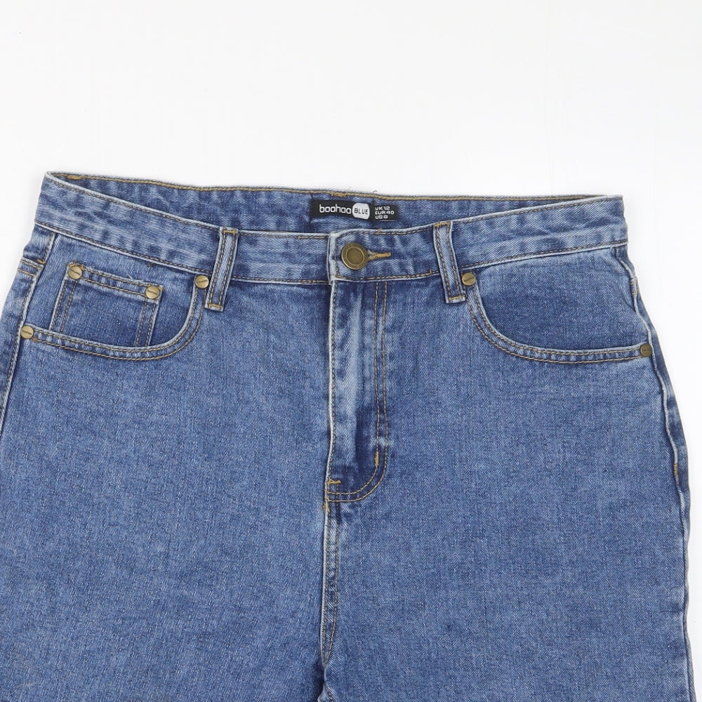 Boohoo Womens Blue Cotton Bermuda Shorts Size 12 L8 in Regular Zip - Pockets