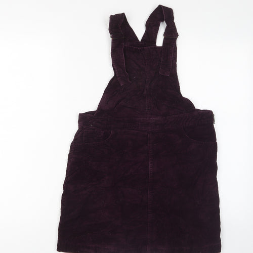 New Look Womens Purple Cotton Pinafore/Dungaree Dress Size 12 Square Neck Zip - Pockets