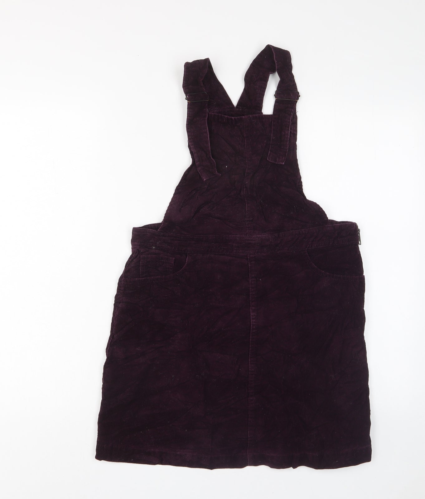 New Look Womens Purple Cotton Pinafore/Dungaree Dress Size 12 Square Neck Zip - Pockets