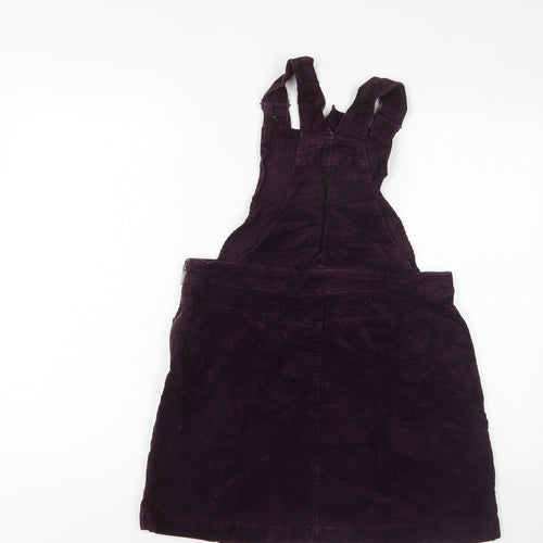 New Look Womens Purple Cotton Pinafore/Dungaree Dress Size 12 Square Neck Zip - Pockets