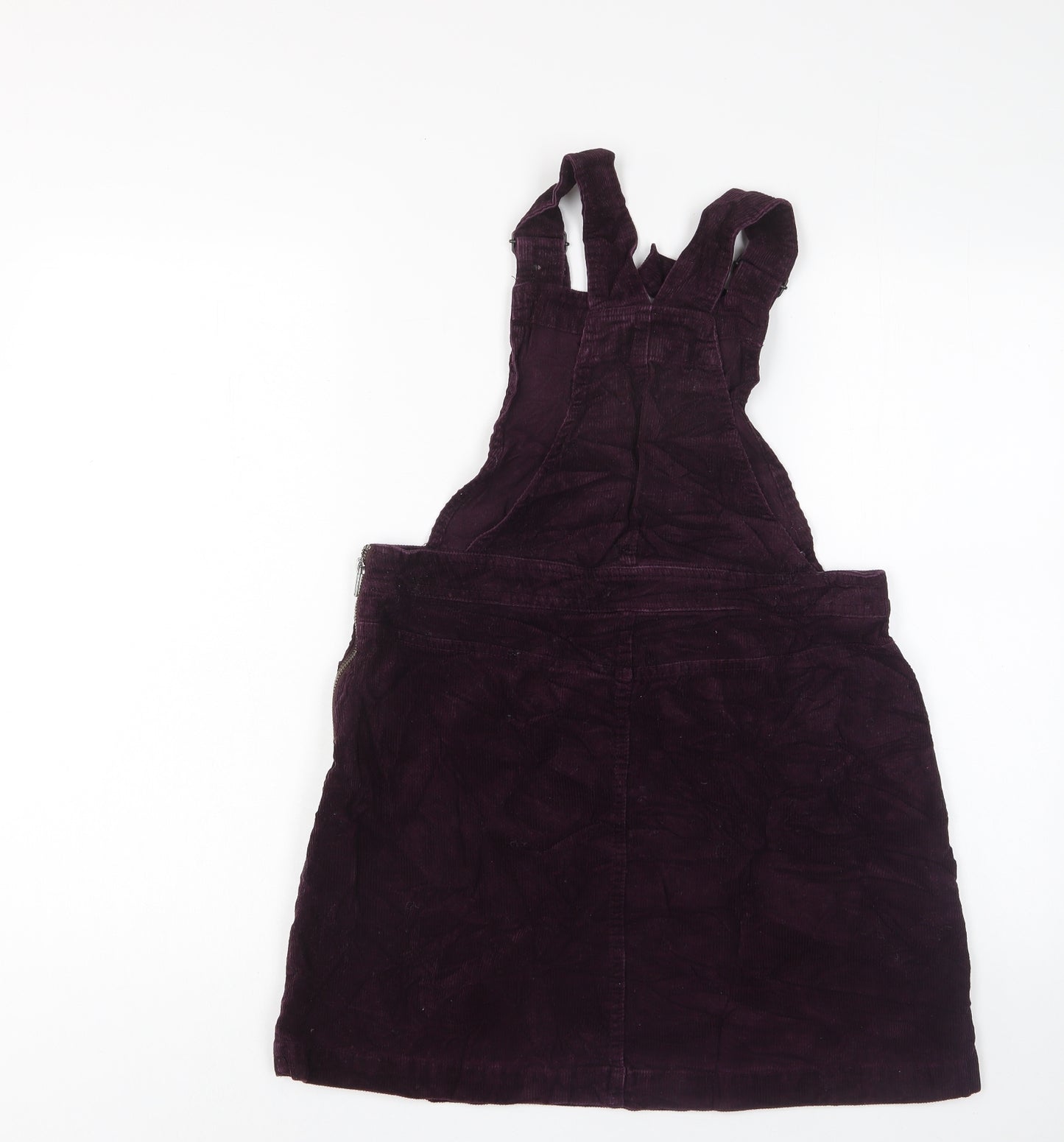 New Look Womens Purple Cotton Pinafore/Dungaree Dress Size 12 Square Neck Zip - Pockets